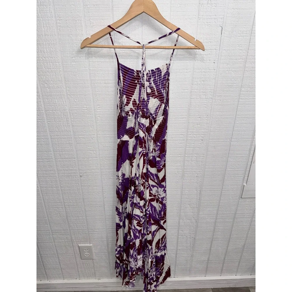 Free People Intimately Maxi Dress Women Medium Purple Floral Smocked T-Back M
